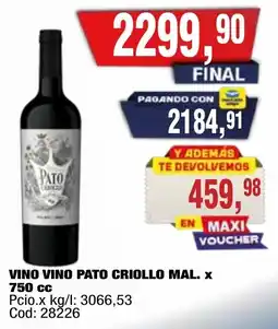 Maxiconsumo Pato vino criollo mal. oferta