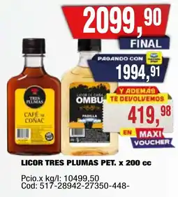 Maxiconsumo Tres plumas licor café al conac oferta