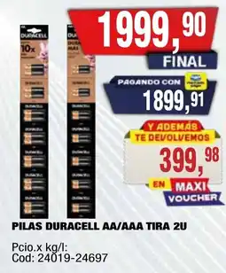 Maxiconsumo Duracell pilas aa/aaa tira 2u oferta