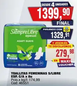 Maxiconsumo Siempre Libre toallitas femeninas oferta