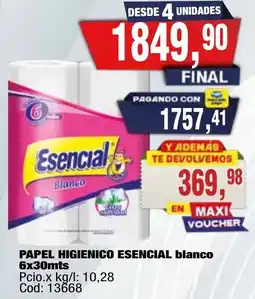 Maxiconsumo Esencial papel higienico blanco oferta