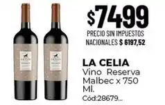 Diarco La celia - vino reserva malbec x 750 ml. cód:28679 oferta