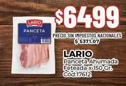 Lario - panceta ahumada feteada x 150 gr. cód:17612