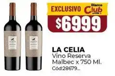 Diarco La celia - vino reserva malbec x 750 ml. cód:28679 oferta