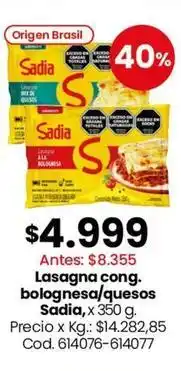 Coto Sadia - lasagna cong. bolognesa/quesos oferta
