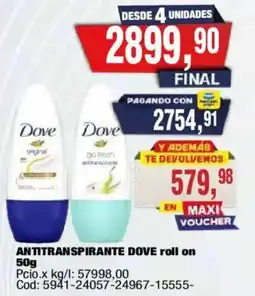 Maxiconsumo Dove antitranspirante roll on oferta