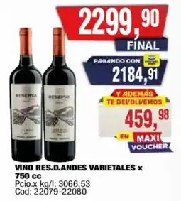 Maxiconsumo Vino res.d.andes varietales oferta
