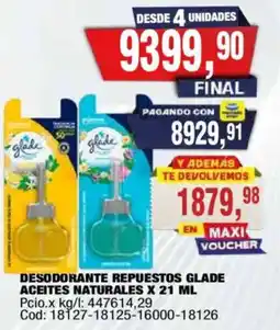 Maxiconsumo Glade desodorante repuestos aceites naturales oferta