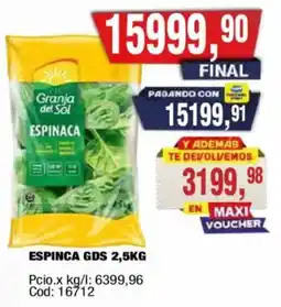 Maxiconsumo Granja del Sol espinaca oferta