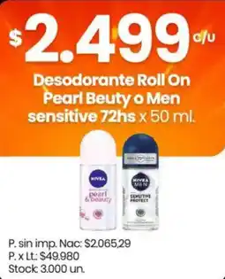 Changomas Nivea desodorante roll on pearl beauty o men sensitive oferta