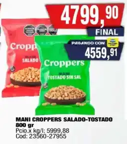 Maxiconsumo Croppers mani tostado sin sal oferta