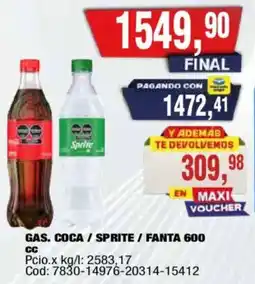 Maxiconsumo Coca cola gas sprite fanta 600 cc oferta