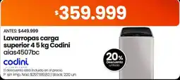 Changomas Codini lavarropas carga superior 4 5 kg oferta