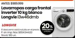 Changomas Longvie lavarropas carga frontal inverter 10 kg blanco oferta