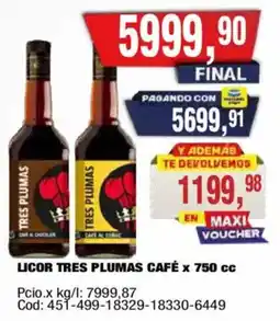 Maxiconsumo Tres plumas licor café oferta