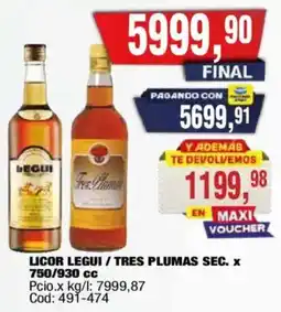Maxiconsumo Legui licor / tres plumas sec. oferta