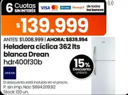 Changomas Drean heladera cíclica 362 lts blanca oferta