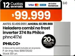 Changomas Philco heladera combi no frost inverter 374 its oferta