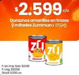 Changomas Zummun duraznos amarillos en trozos y mitades oferta
