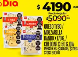 Supermercados DIA Tybo queso / mozzarella danbo oferta
