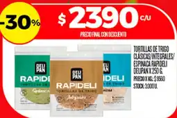 Supermercados DIA Delipan tortillas de trigo clásicas/integrales/espinaca rapideli oferta
