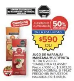 Carrefour Market Carrefour - jugo de naranja/manzana/multifruta tetra oferta
