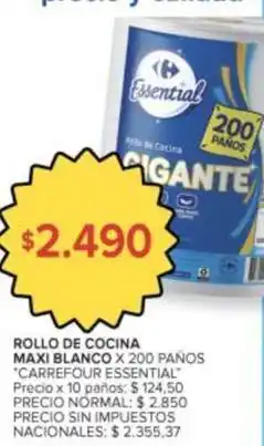 Carrefour Market Gigante - rollo de cocina maxi blanco x 200 paños oferta