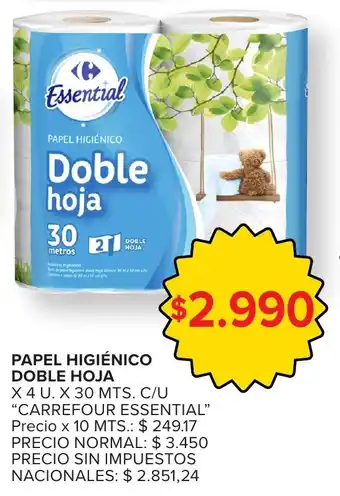 Carrefour essential papel higiénico doble hoja