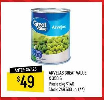 Changomas Arvejas Great Value oferta