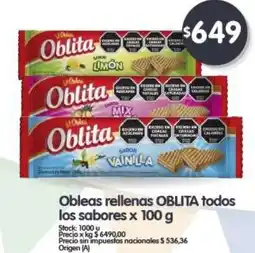 Supermercados Buenos Días OBLITA Obleas rellenas todos los sabores oferta