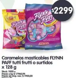 Supermercados Buenos Días FLYNN PAFF Caramelos masticables tutti frutti o surtidos oferta