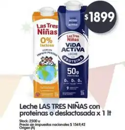 Supermercados Buenos Días LAS TRES NIÑAS Leche con proteinas o deslactosada oferta