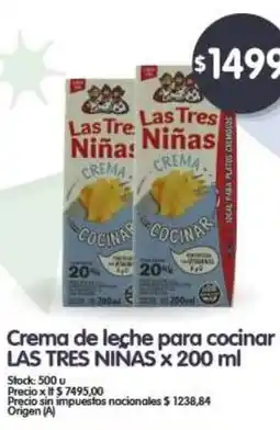 Supermercados Buenos Días LAS TRES NIÑAS Crema de leche para cocinar oferta
