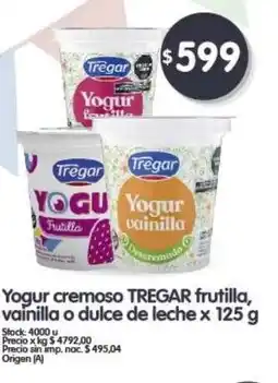 Supermercados Buenos Días TREGAR Yogur cremoso frutilla, vainilla o dulce de leche oferta