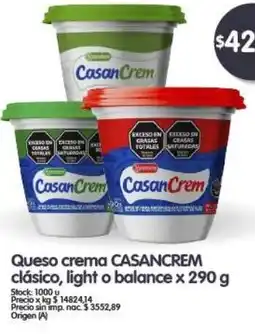 Supermercados Buenos Días CASANCREM Queso crema clásico, light o balance oferta