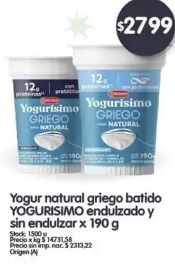 Supermercados Buenos Días YOGURISIMO Yogur natural griego batido endulzado y sin endulzar oferta