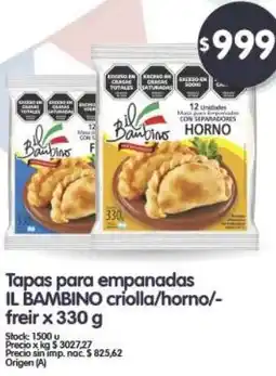 Supermercados Buenos Días IL BAMBINO Tapas para empanadas criolla/horno/- freir oferta