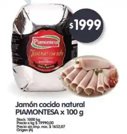 Supermercados Buenos Días PIAMONTESA Jamón cocido natural oferta