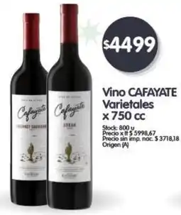 Supermercados Buenos Días CAFAYATE Vino Varietales x 750 cc oferta