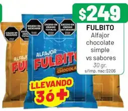 Almacor Fulbito alfajor chocolate simple vs sabores oferta