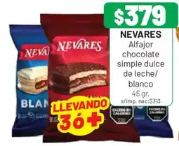 Almacor Nevares alfajor chocolate simple dulce de leche/ blanco oferta