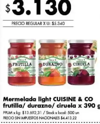 Cuisine & Co mermelada light frutilla/ durazno/ ciruela