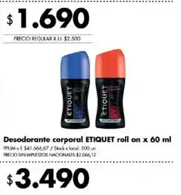 Disco Etiquet desodorante corporal roll on oferta