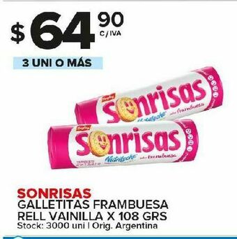 Carrefour Maxi Galletas sonrisas frambuesa rell vainilla 108g oferta