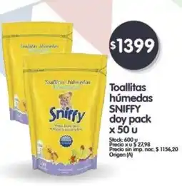 Supermercados Buenos Días SNIFFY Toallitas húmedas doy pack x 50 u oferta