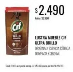 Supermercados Tadicor Cif - lustra mueble ultra brillo original/ esencia cítrica doypack oferta