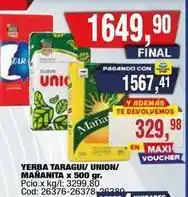 Maxiconsumo Suave - yerba taragui union/mañanita x 500 gr oferta