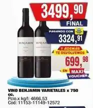 Maxiconsumo Benjamin - vino benjamin varietales x 750 cc. cod: 11153-11149-12572 oferta