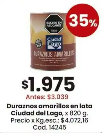 Ciudad del Lago duraznos amarillos en lata