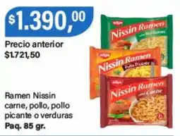 Supermercados Damesco Nissin ramen carne, pollo, pollo picante o verduras oferta